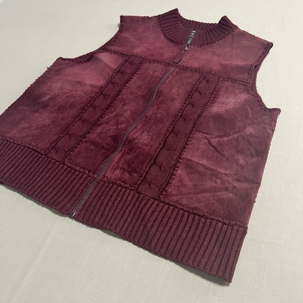 Designer’s Studio Originals Burgundy Suede & Knit Zip Vest Women’s Size Large - Picture 3 of 10